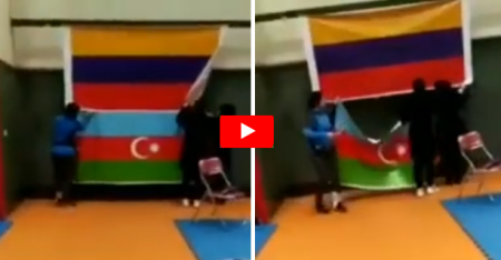 İranda Azərbaycan bayrağını erməni bayrağının altından asanlara GÖZ DAĞI – VİDEO